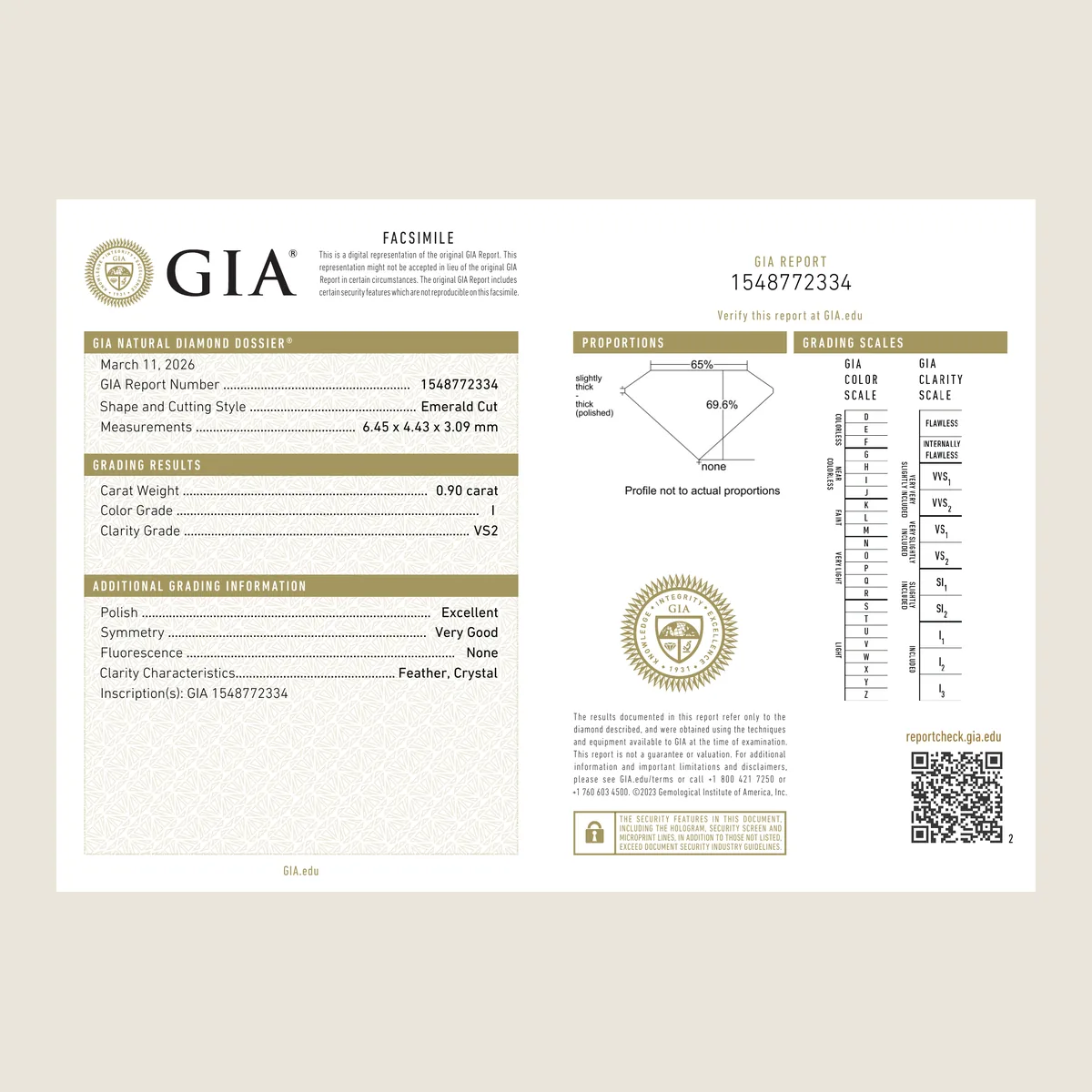 0.90ct Emerald I VS2 GIA · 0.90 ct, I colour, VS2 clarity, GIA certified