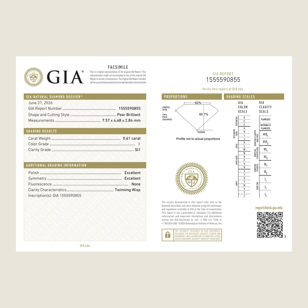 0.61ct Round I SI1 GIA · 0.61 ct, I colour, SI1 clarity, GIA certified