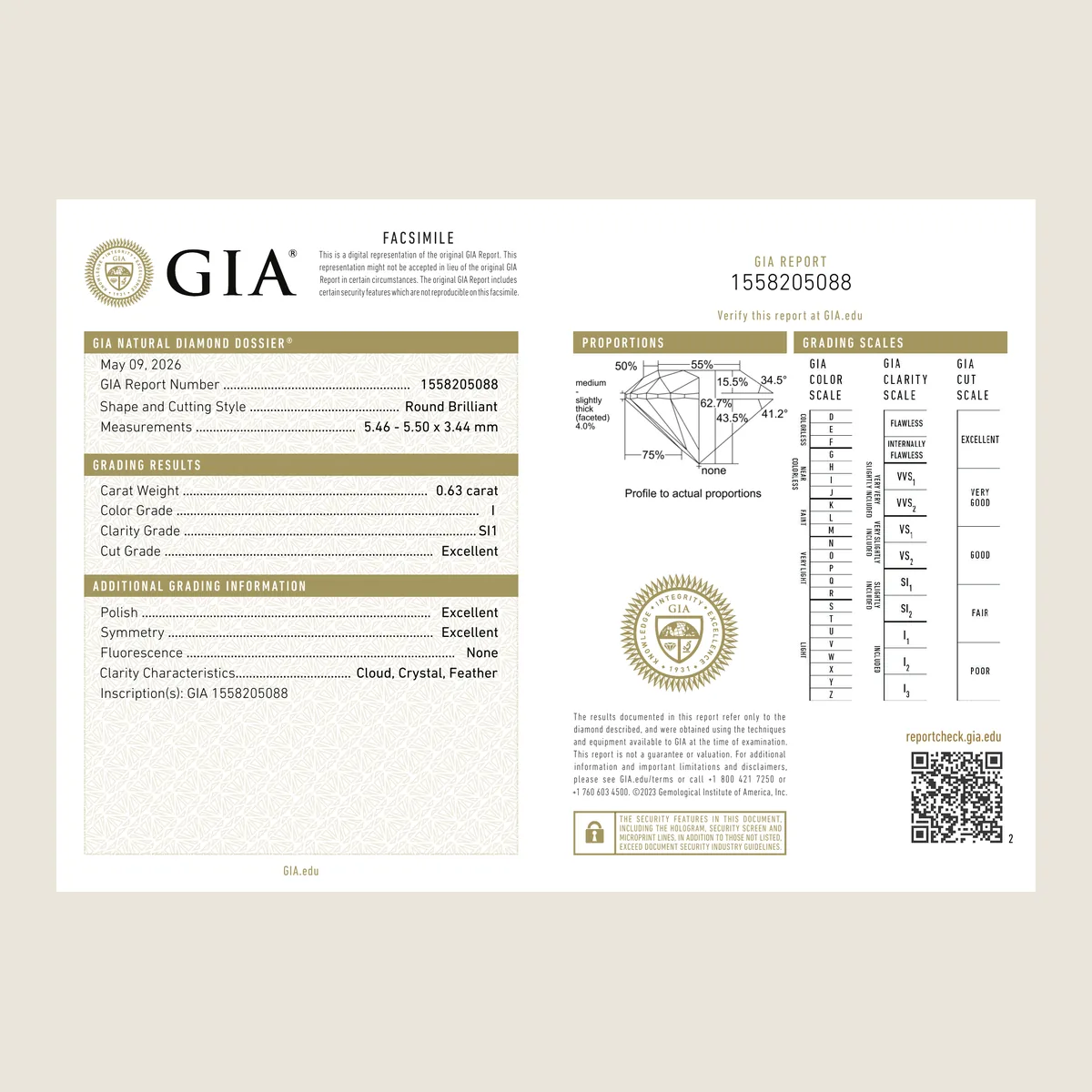 0.63ct Round I SI1 GIA · 0.63 ct, I colour, SI1 clarity, GIA certified