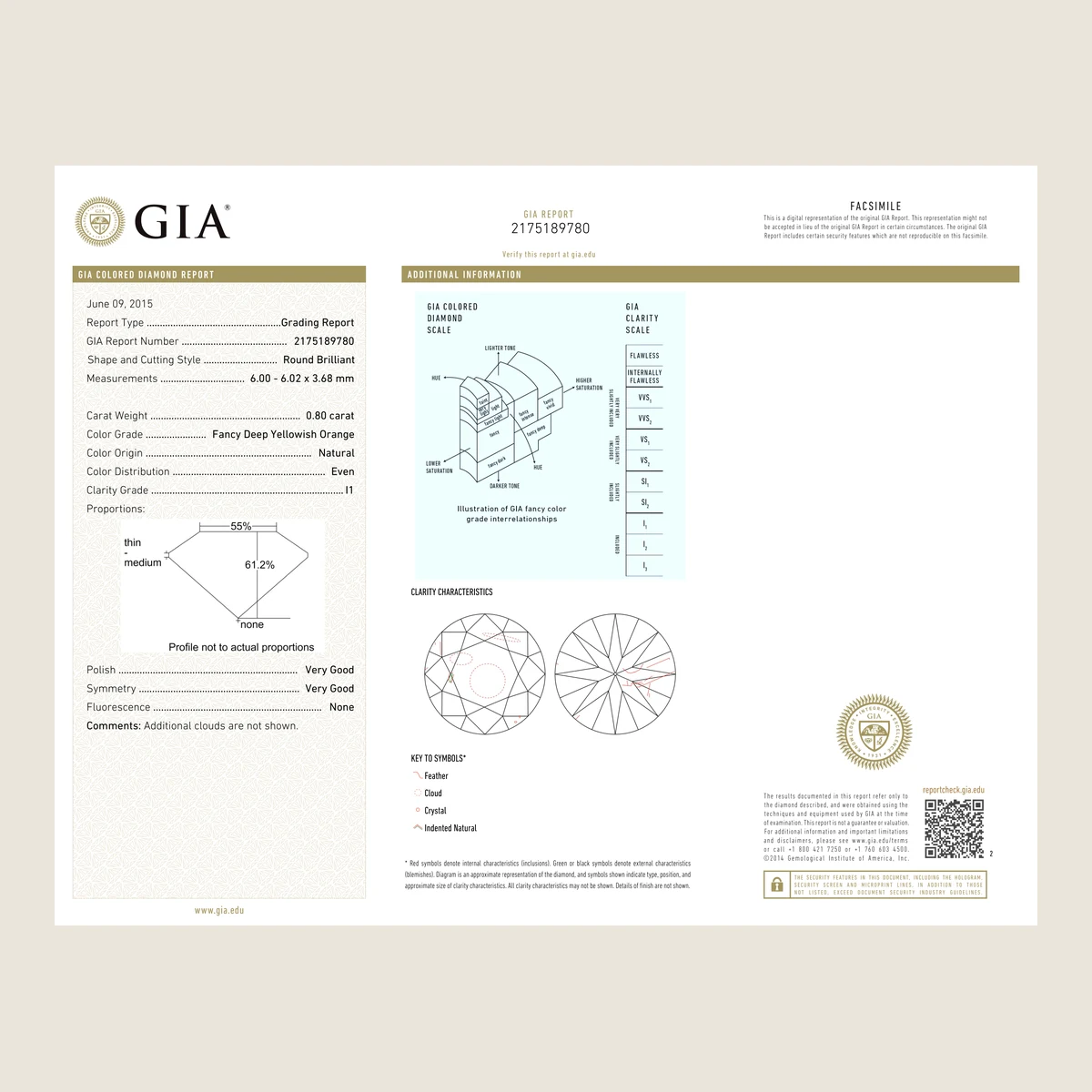 0.80ct Round Fancy Deep Yellowish Orange I1 GIA · 0.8 ct, Fancy Deep Yellowish Orange colour, I1 clarity, GIA certified