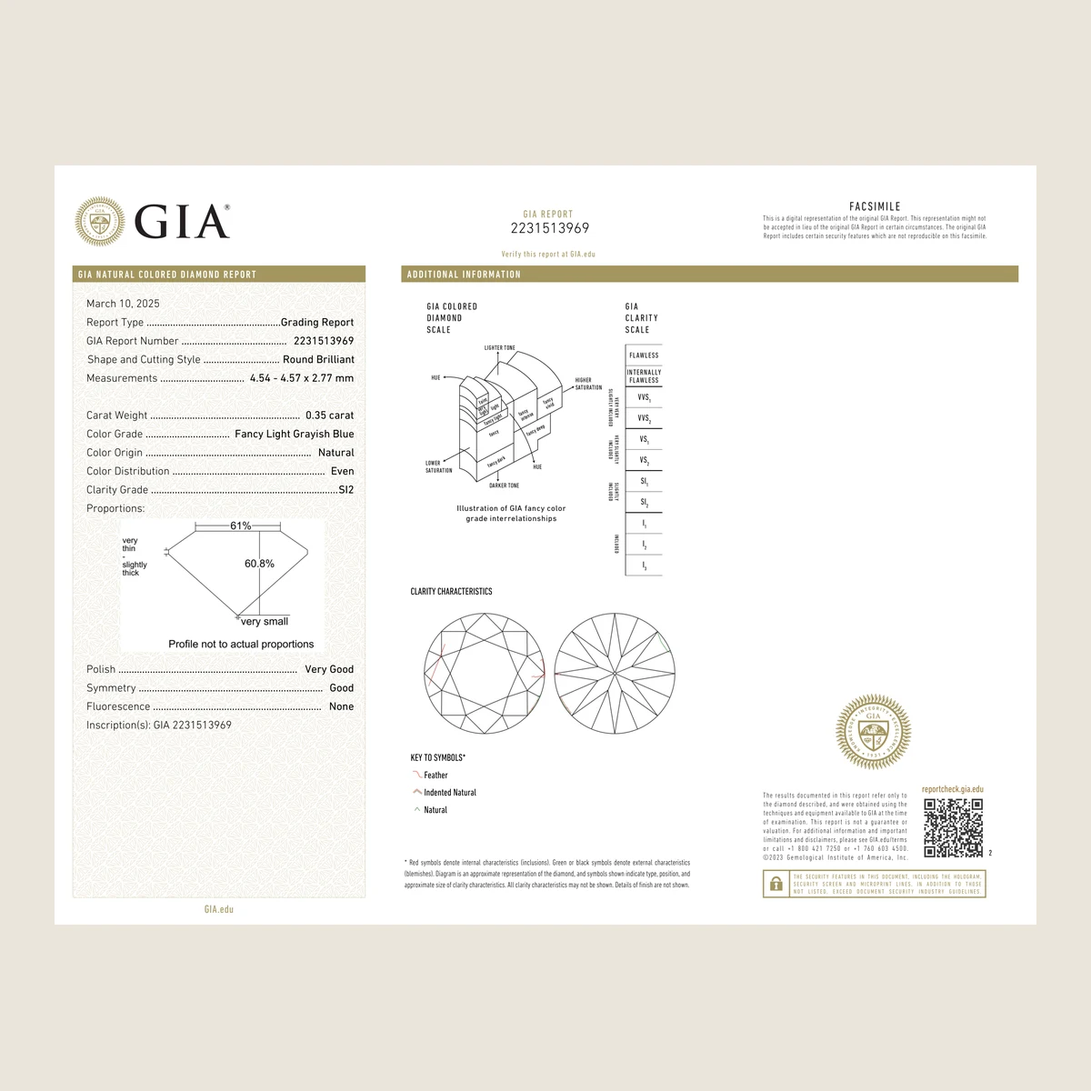 0.35ct Round Fancy Light Grayish Blue SI2 GIA · 0.35 ct, Fancy Light Grayish Blue colour, SI2 clarity, GIA certified