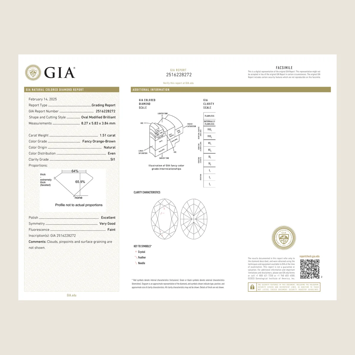 1.51ct Oval Fancy Orange-Brown SI1 GIA · 1.51 ct, Fancy Orange-Brown colour, SI1 clarity, GIA certified