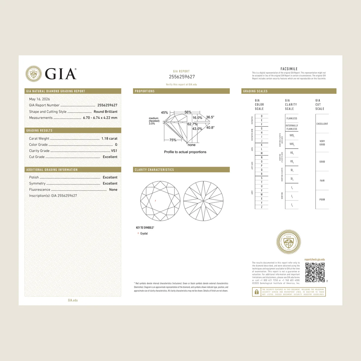 1.18ct Round G VS1 GIA · 1.18 ct, G colour, VS1 clarity, GIA certified