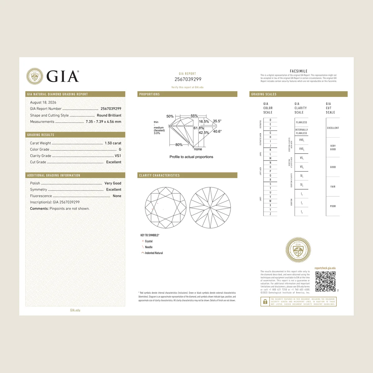 1.50ct Round G VS1 GIA · 1.50 ct, G colour, VS1 clarity, GIA certified