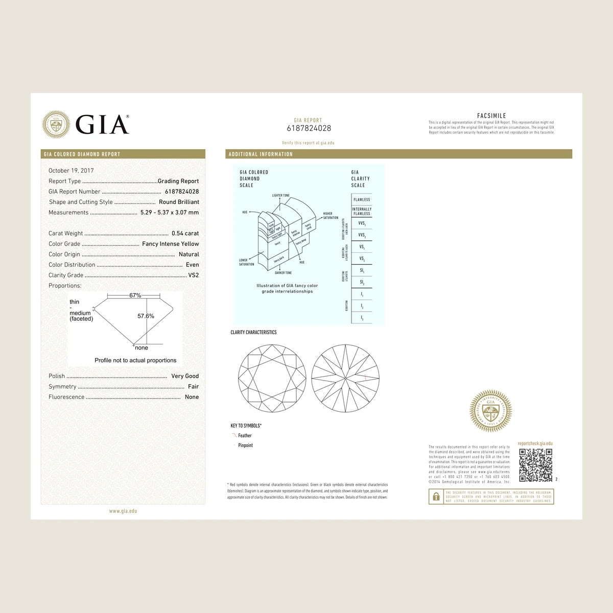 0.54ct Round Intense Fancy Yellow VS2 GIA · 0.54 ct, Intense Fancy Yellow colour, VS2 clarity, GIA certified