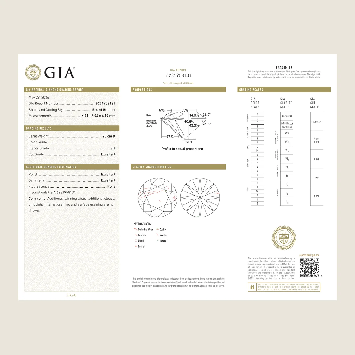 1.20ct Round J SI1 GIA · 1.20 ct, J colour, SI1 clarity, GIA certified