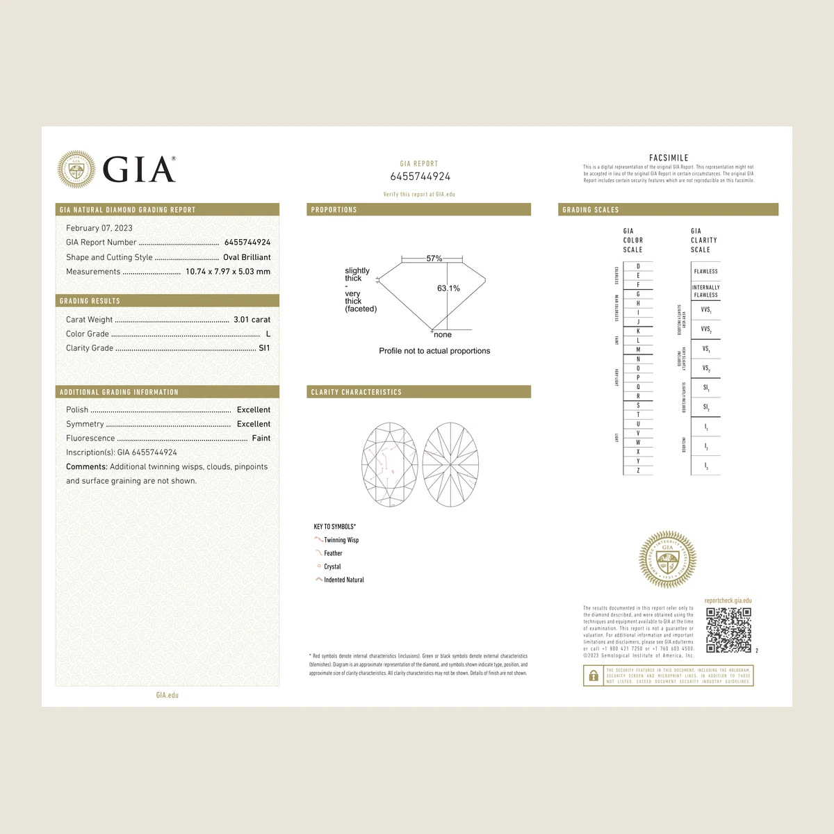 3.01ct Oval L SI1 GIA · 3.01 ct, L colour, SI1 clarity, GIA certified