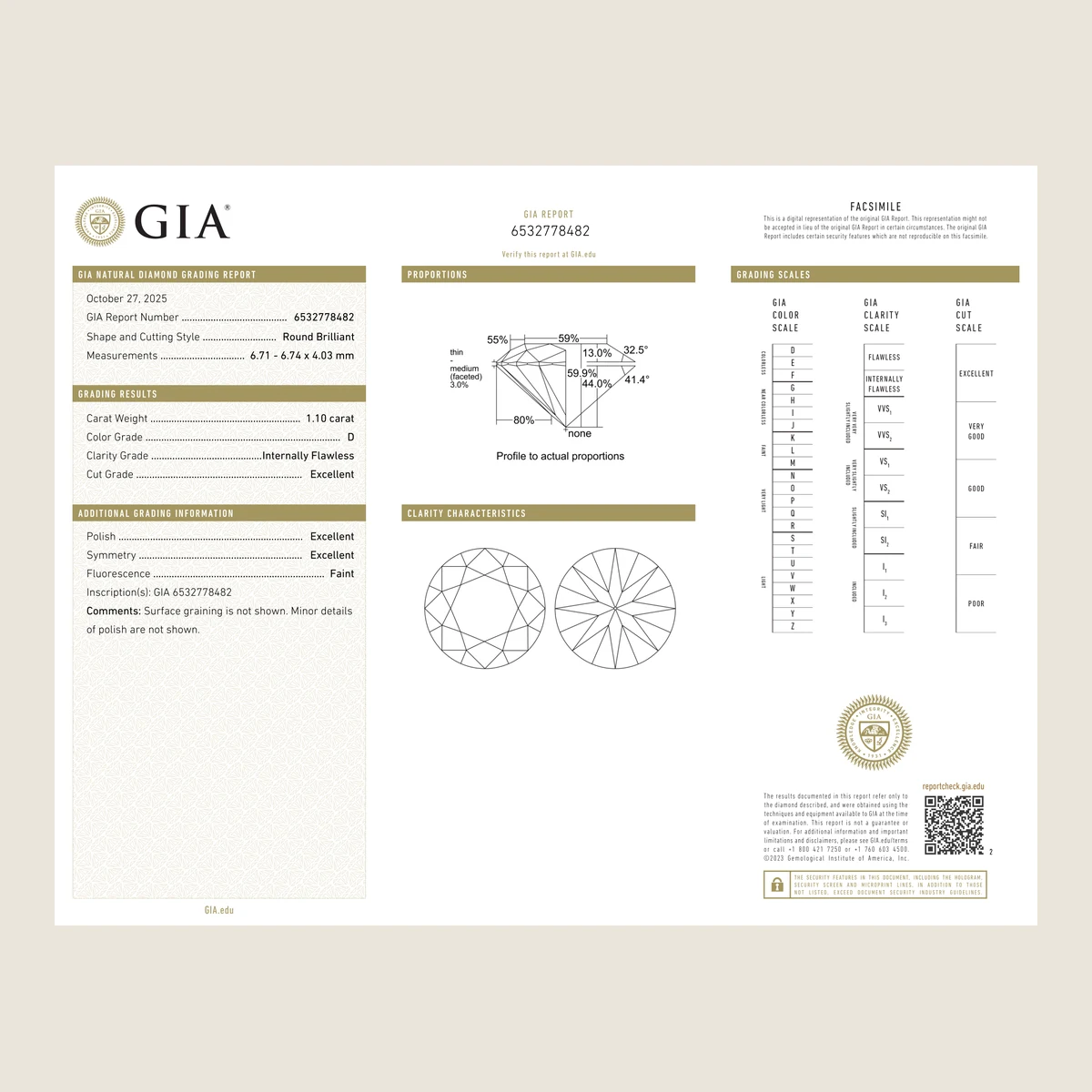 1.10ct Round D IF GIA · 1.1 ct, D colour, IF clarity, GIA certified
