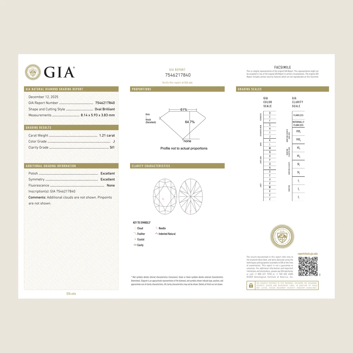 1.21ct Oval J SI1 GIA · 1.21 ct, J colour, SI1 clarity, GIA certified