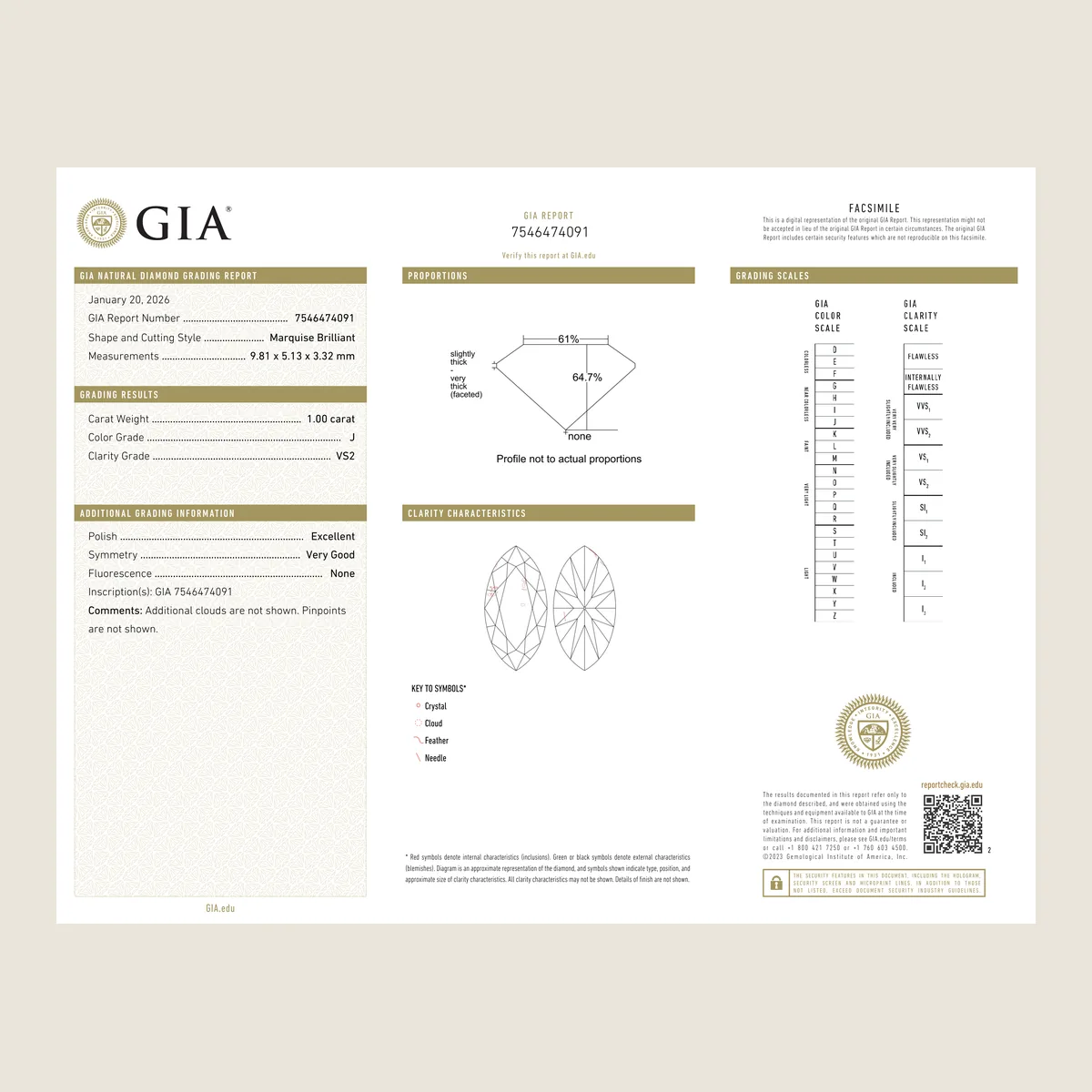 1.00ct Marquise J VS2 GIA · 1.00 ct, J colour, VS2 clarity, GIA certified