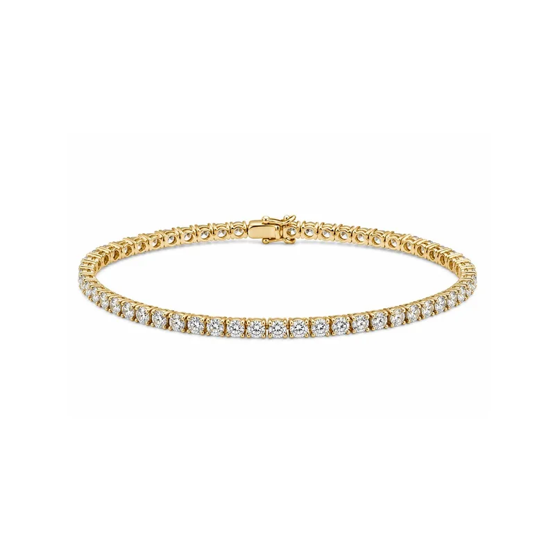 Round brilliant diamond tennis bracelet in 18k yellow gold, made to order by Prodiam