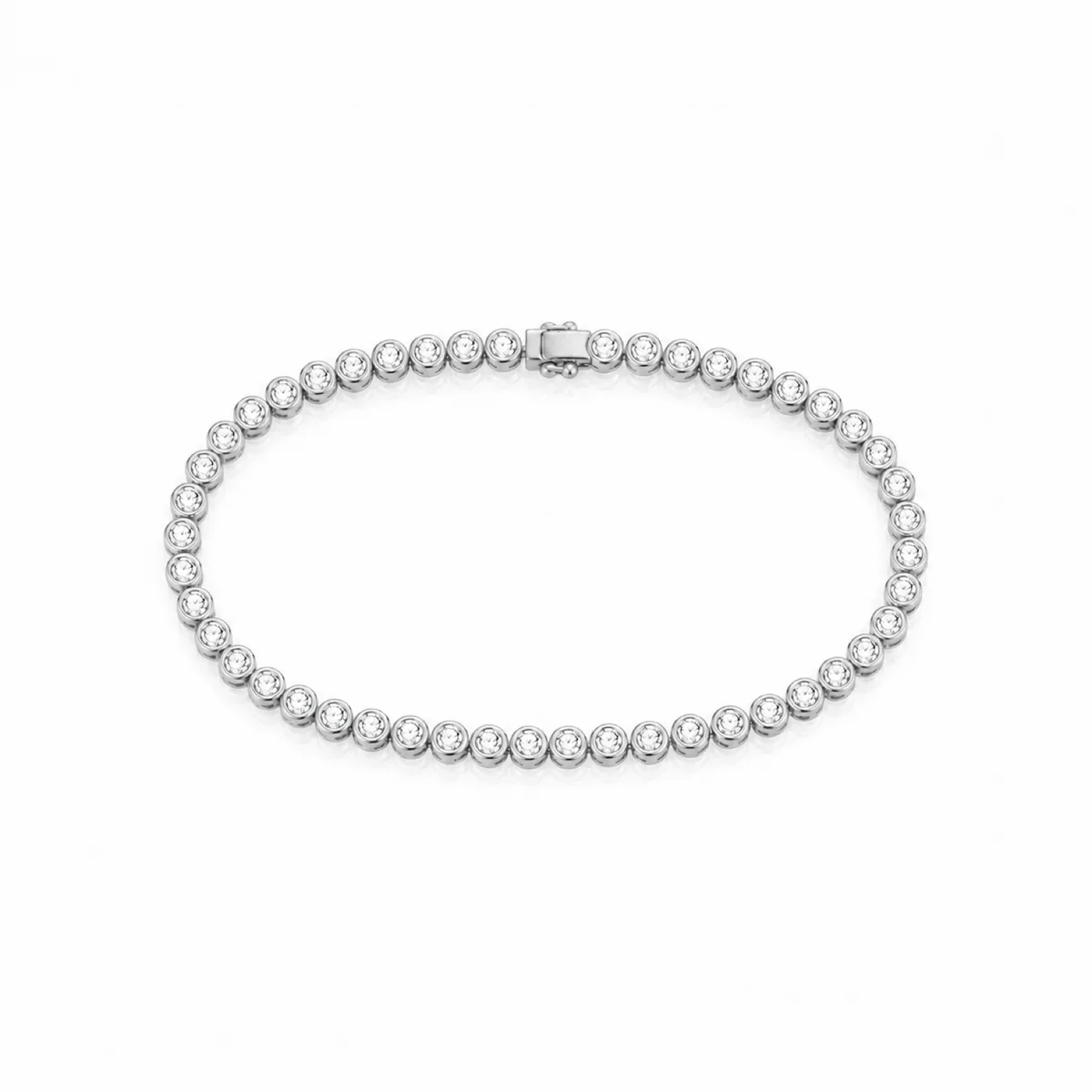 Bezel tennis bracelet diamond bracelet in platinum, round diamond, made to order by Prodiam (rendered design reference)