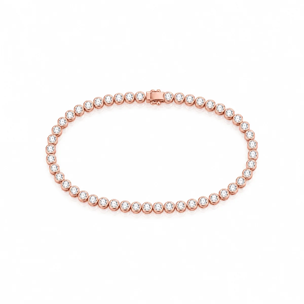 Bezel tennis bracelet diamond bracelet in 18k rose gold, round diamond, made to order by Prodiam (rendered design reference)