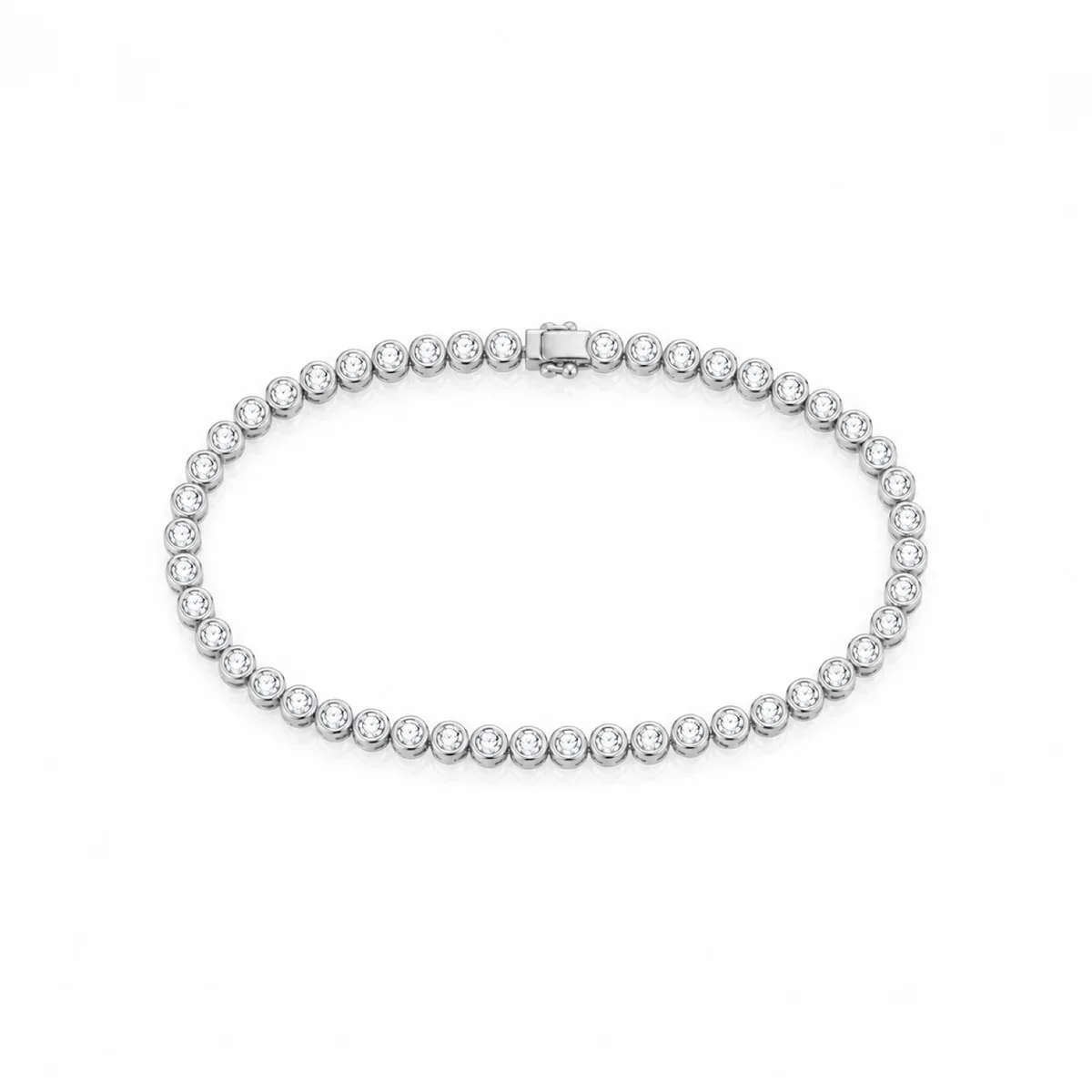Bezel tennis bracelet diamond bracelet in 18k white gold, round diamond, made to order by Prodiam (rendered design reference)