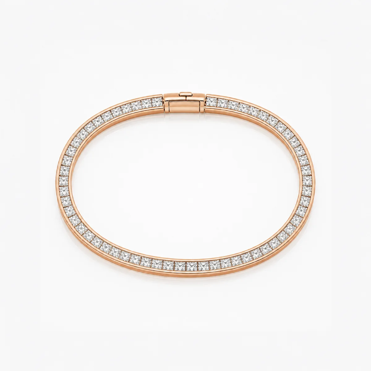 Channel-set princess bracelet diamond bracelet in 18k rose gold, made to order by Prodiam (rendered design reference)