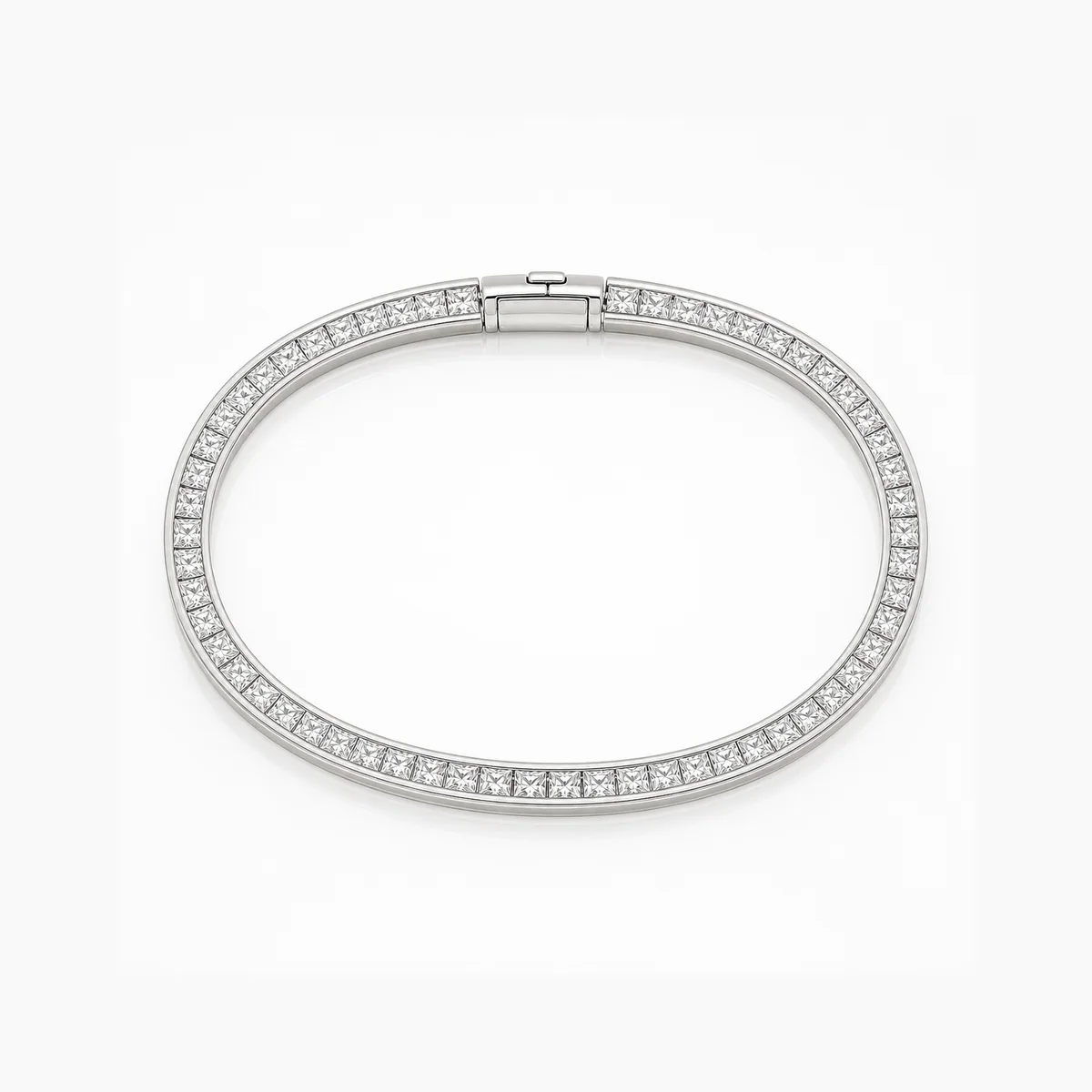 Channel-set princess bracelet diamond bracelet in 18k white gold, made to order by Prodiam (rendered design reference)