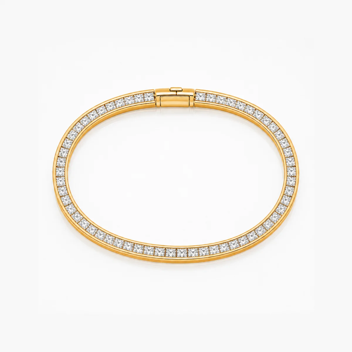 Channel-set princess bracelet diamond bracelet in 18k yellow gold, made to order by Prodiam (rendered design reference)