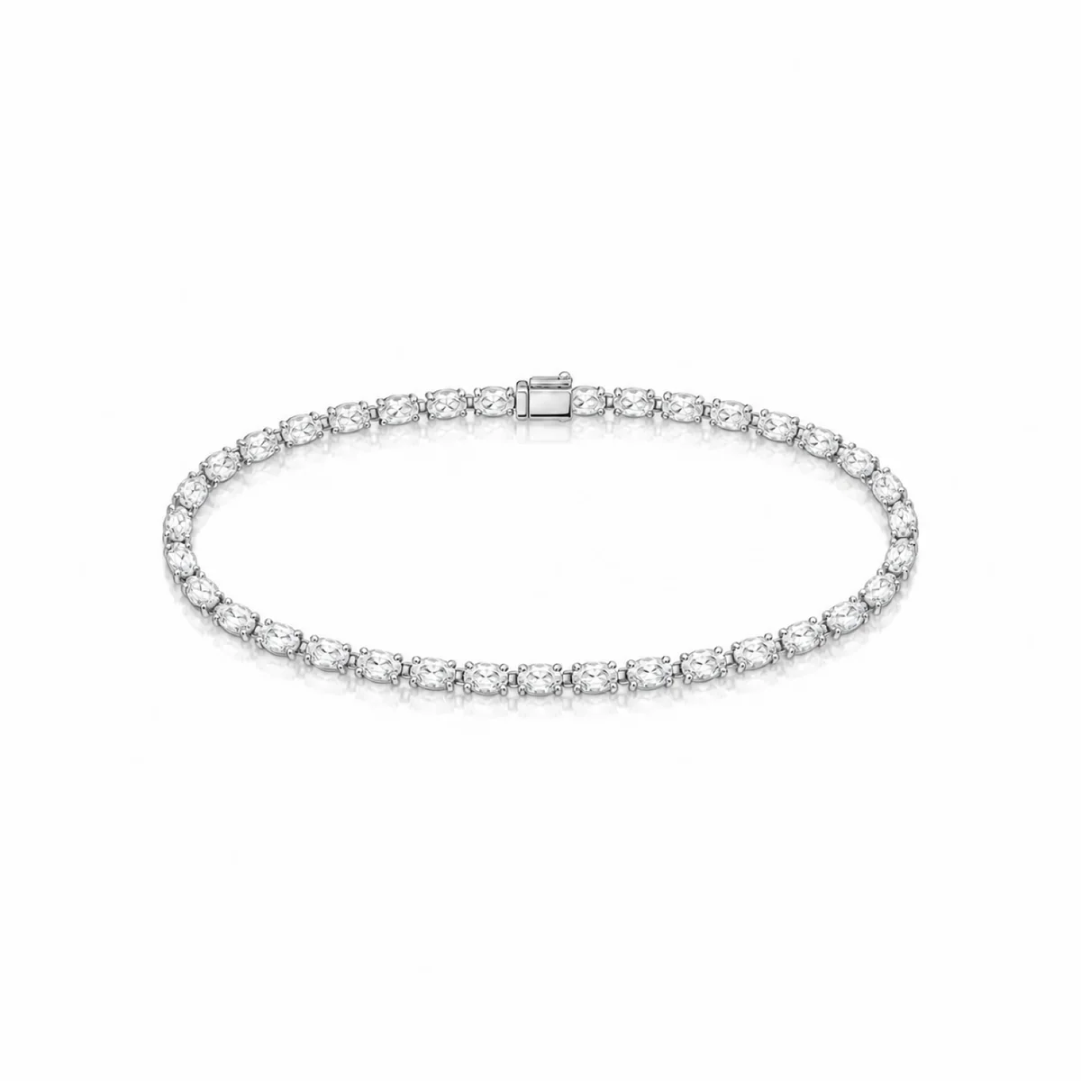 Oval tennis bracelet diamond bracelet in platinum, made to order by Prodiam (rendered design reference)