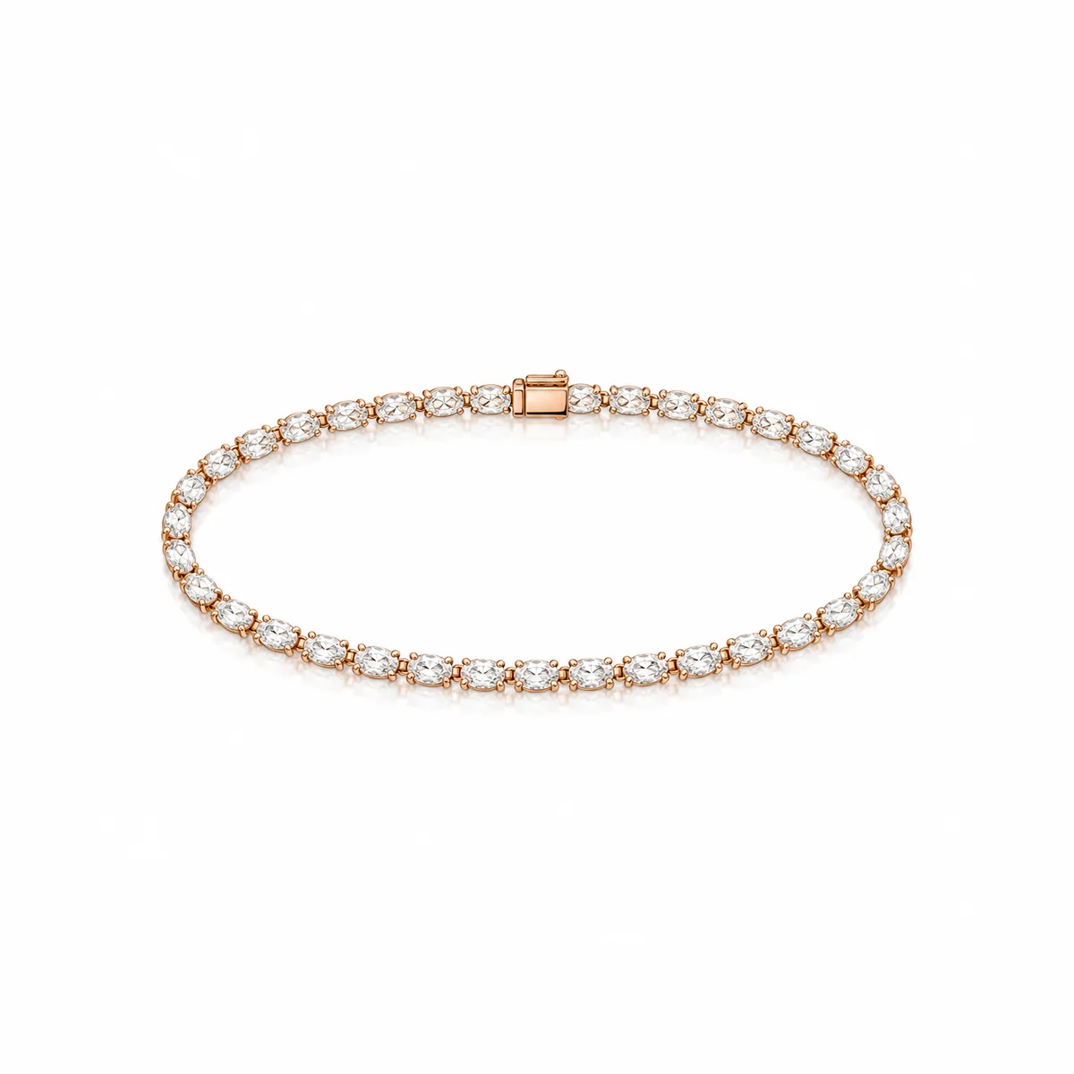 Oval tennis bracelet diamond bracelet in 18k rose gold, made to order by Prodiam (rendered design reference)