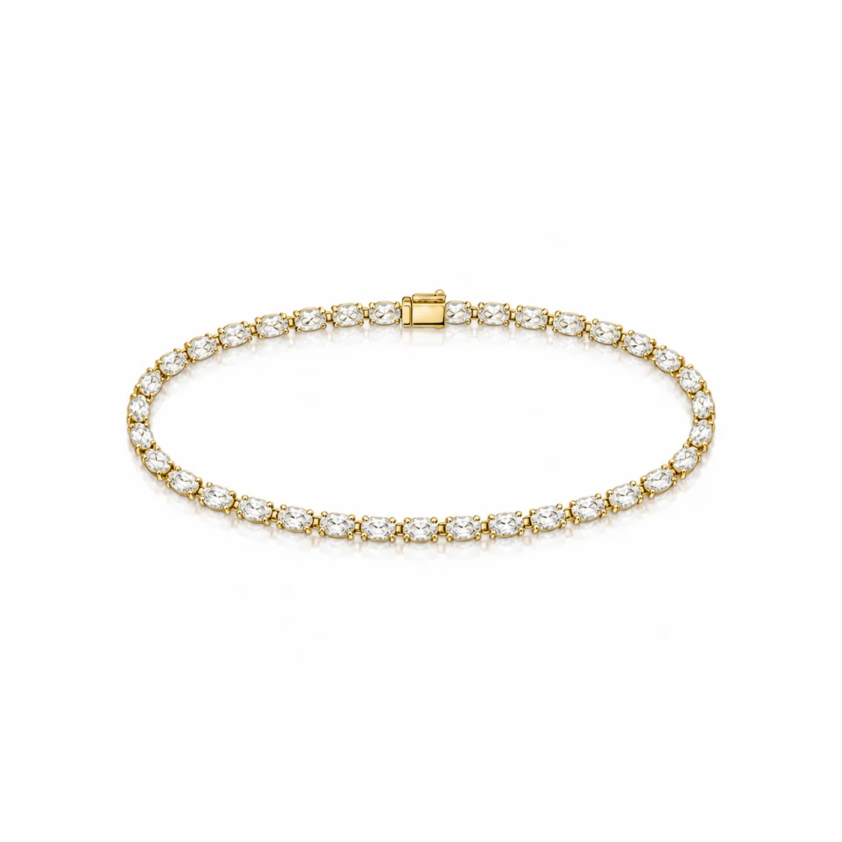 Oval tennis bracelet diamond bracelet in 18k yellow gold, made to order by Prodiam (rendered design reference)