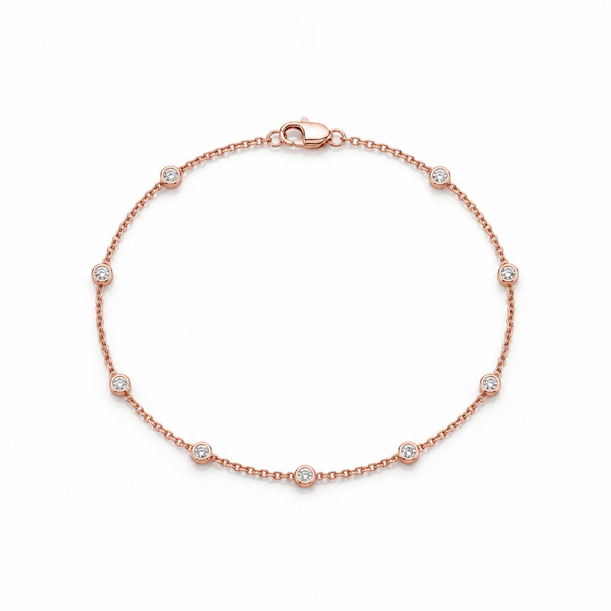 Station bracelet diamond bracelet in 18k rose gold, round diamond, made to order by Prodiam (rendered design reference)