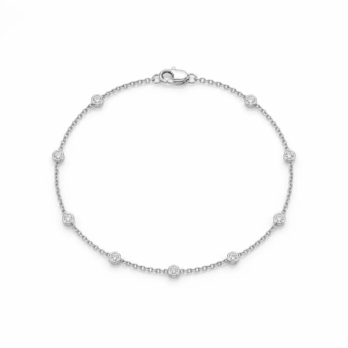 Station bracelet diamond bracelet in 18k white gold, round diamond, made to order by Prodiam (rendered design reference)