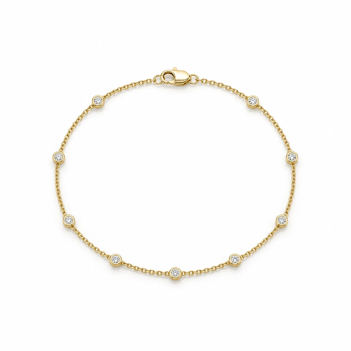 Station bracelet diamond bracelet in 18k yellow gold, round diamond, made to order by Prodiam (rendered design reference)