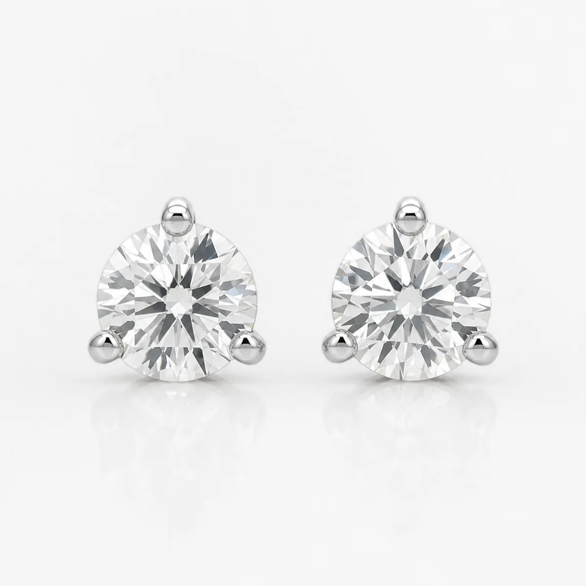 Martini studs diamond earrings in 18k white gold, round diamond, made to order by Prodiam (rendered design reference)