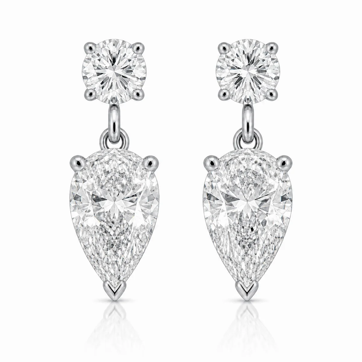 Pear drops diamond earrings in platinum, made to order by Prodiam (rendered design reference)