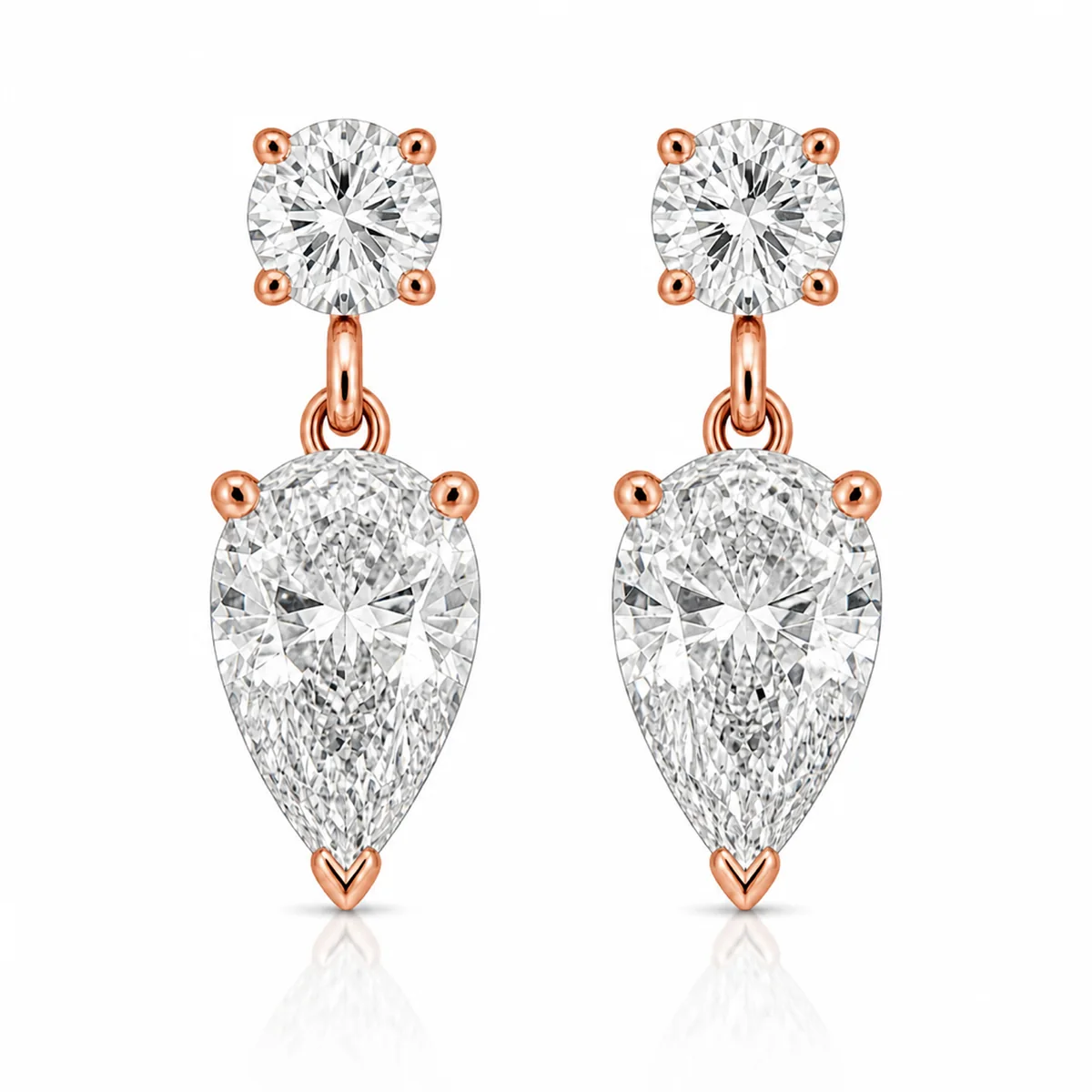 Pear drops diamond earrings in 18k rose gold, made to order by Prodiam (rendered design reference)