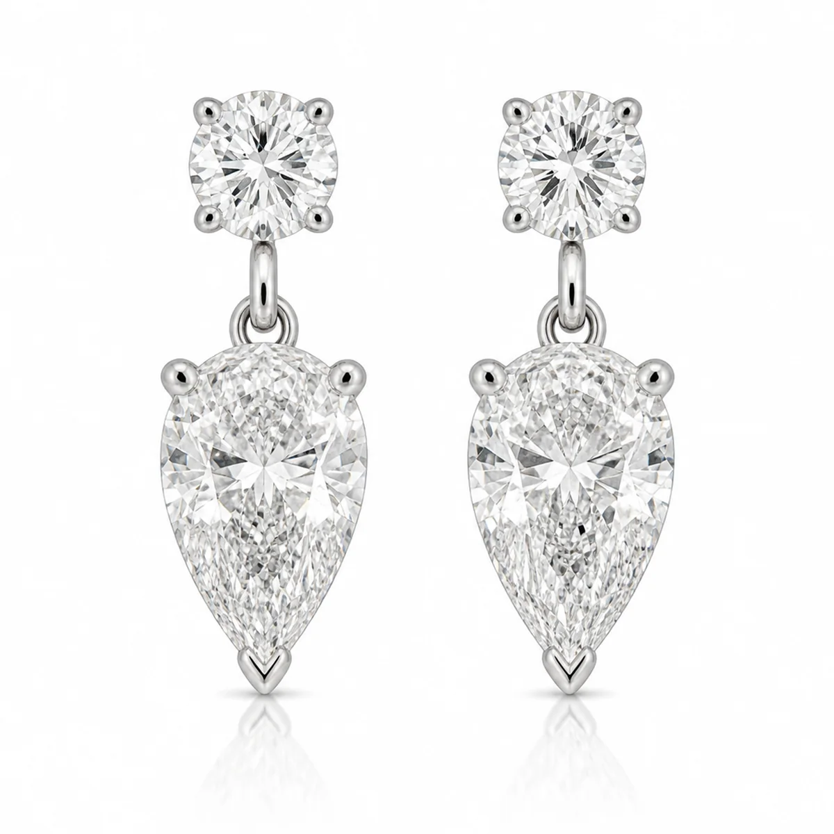 Pear drops diamond earrings in 18k white gold, made to order by Prodiam (rendered design reference)