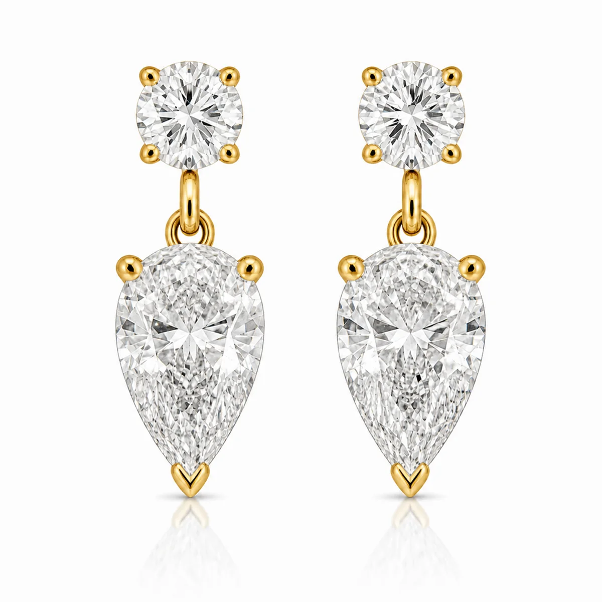 Pear drops diamond earrings in 18k yellow gold, made to order by Prodiam (rendered design reference)