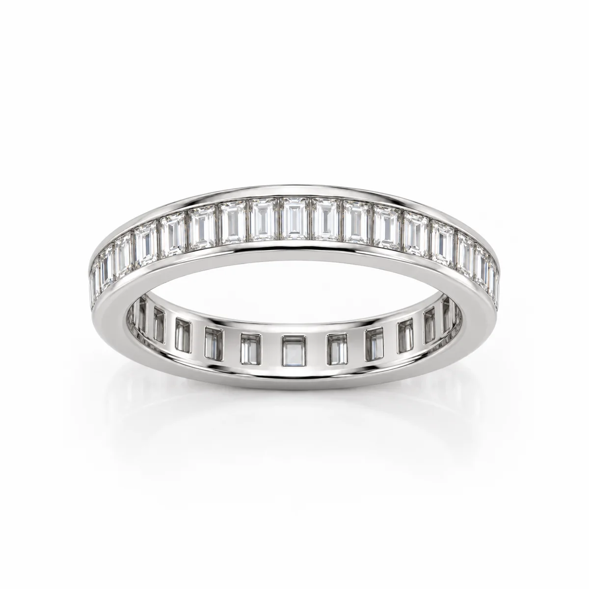 Full eternity baguettes diamond eternity ring in platinum, made to order by Prodiam (rendered design reference)