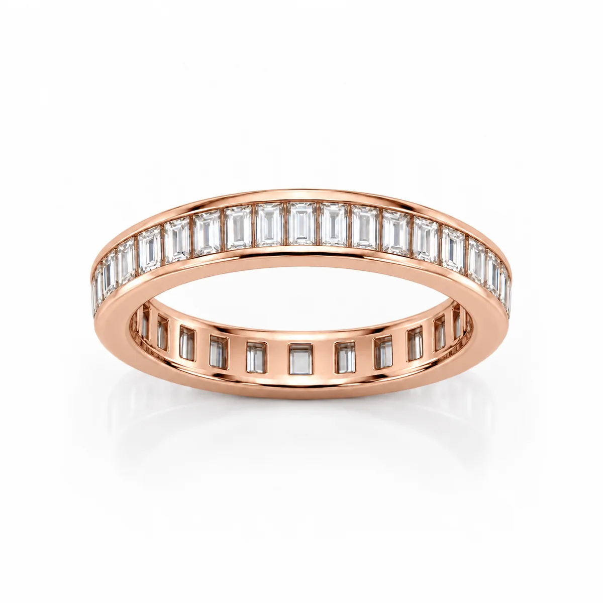 Full eternity baguettes diamond eternity ring in 18k rose gold, made to order by Prodiam (rendered design reference)