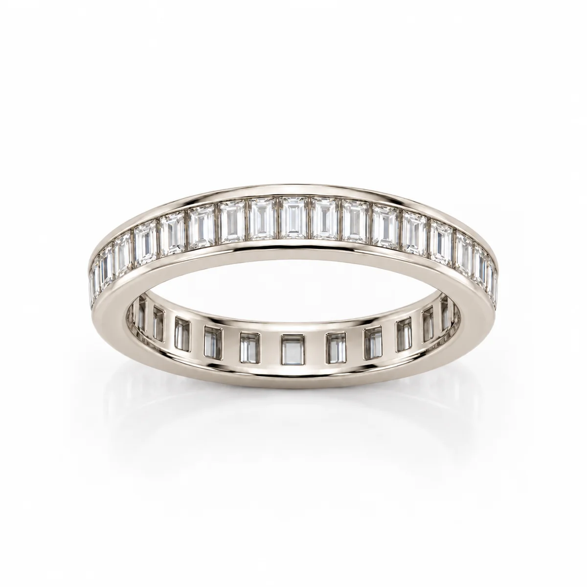 Full eternity baguettes diamond eternity ring in 18k white gold, made to order by Prodiam (rendered design reference)