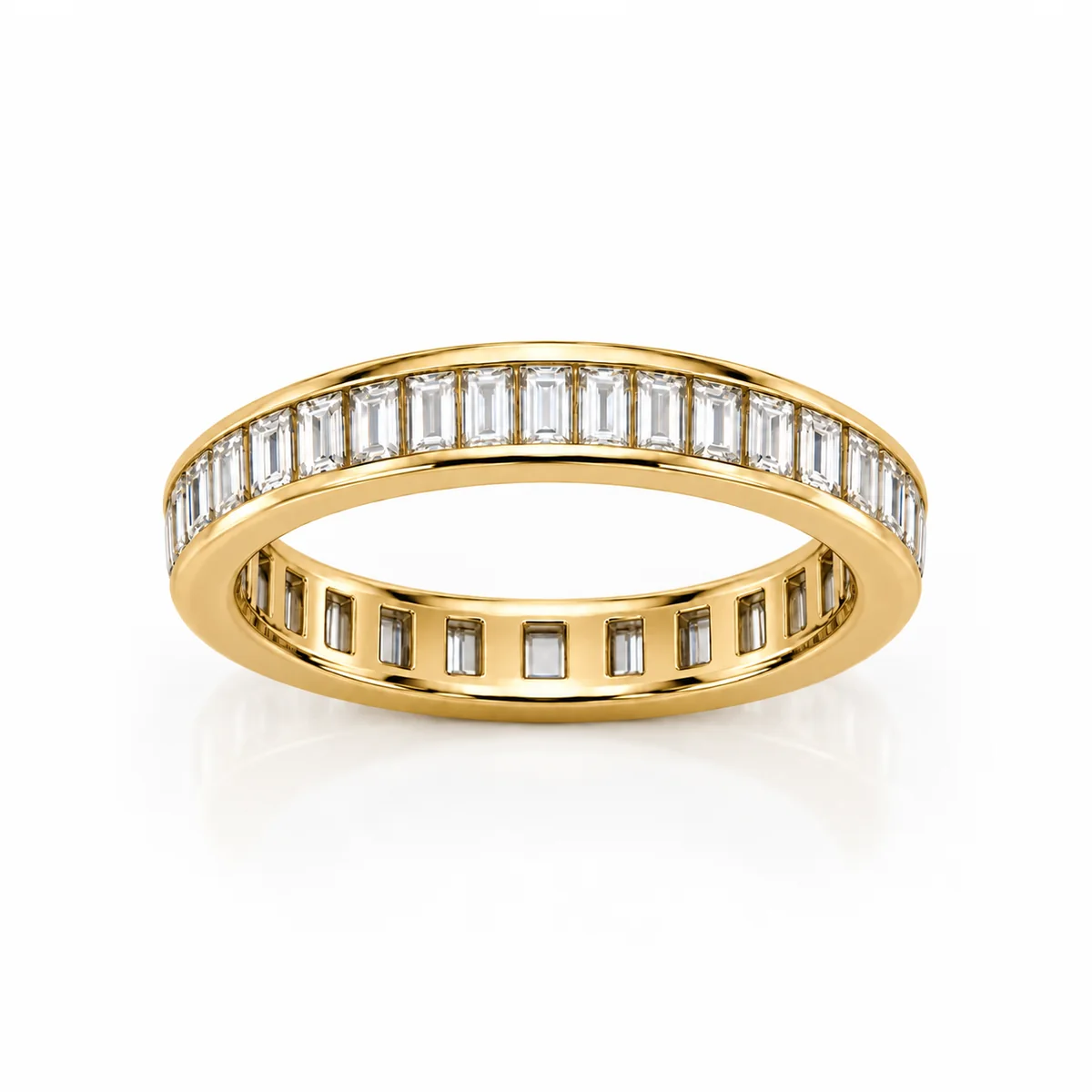 Full eternity baguettes diamond eternity ring in 18k yellow gold, made to order by Prodiam (rendered design reference)