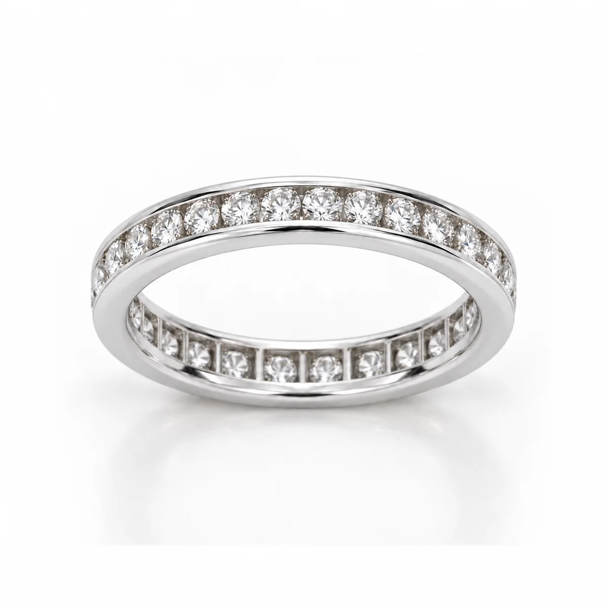 Full eternity channel set diamond eternity ring in platinum, round diamond, made to order by Prodiam (rendered design reference)