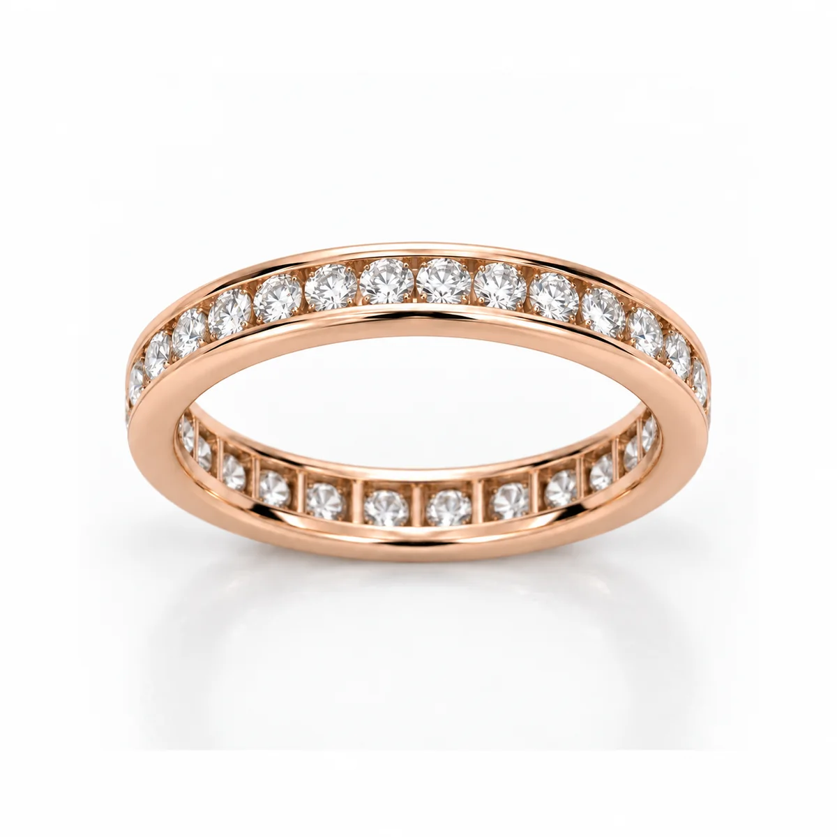 Full eternity channel set diamond eternity ring in 18k rose gold, round diamond, made to order by Prodiam (rendered design reference)