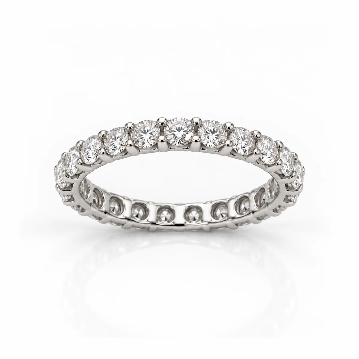 Full eternity claw set diamond eternity ring in platinum, round diamond, made to order by Prodiam (rendered design reference)