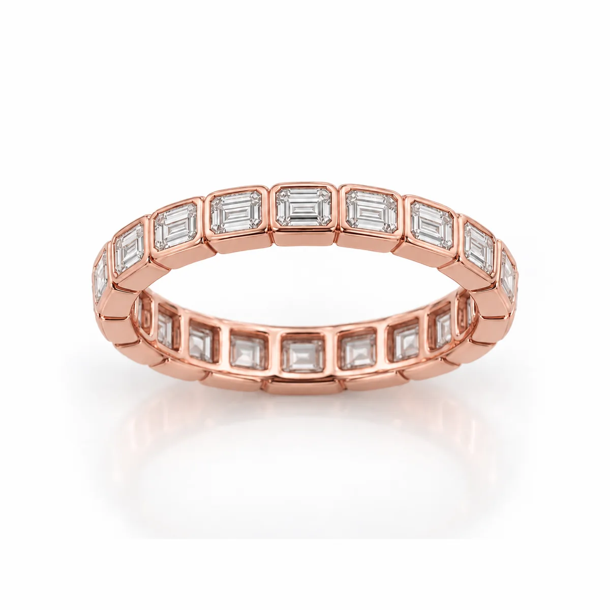 Full eternity emerald cuts diamond eternity ring in 18k rose gold, made to order by Prodiam (rendered design reference)