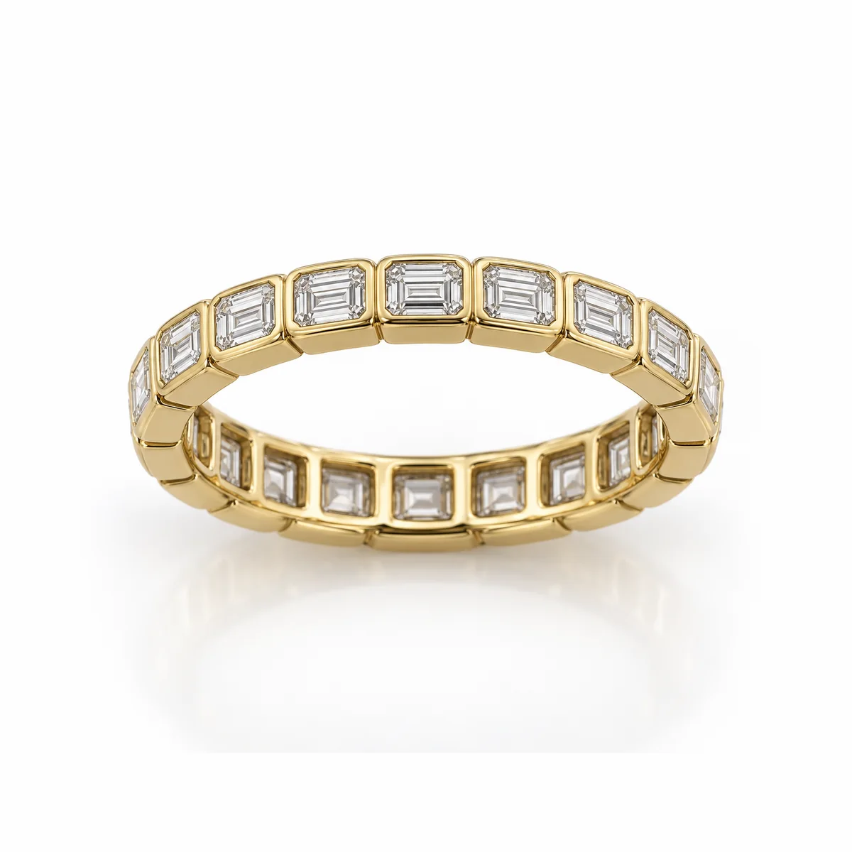 Full eternity emerald cuts diamond eternity ring in 18k yellow gold, made to order by Prodiam (rendered design reference)