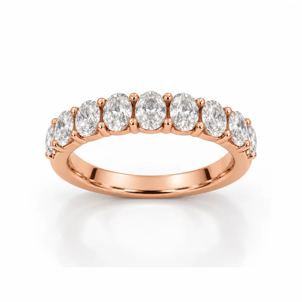 Half eternity ovals diamond eternity ring in 18k rose gold, made to order by Prodiam (rendered design reference)