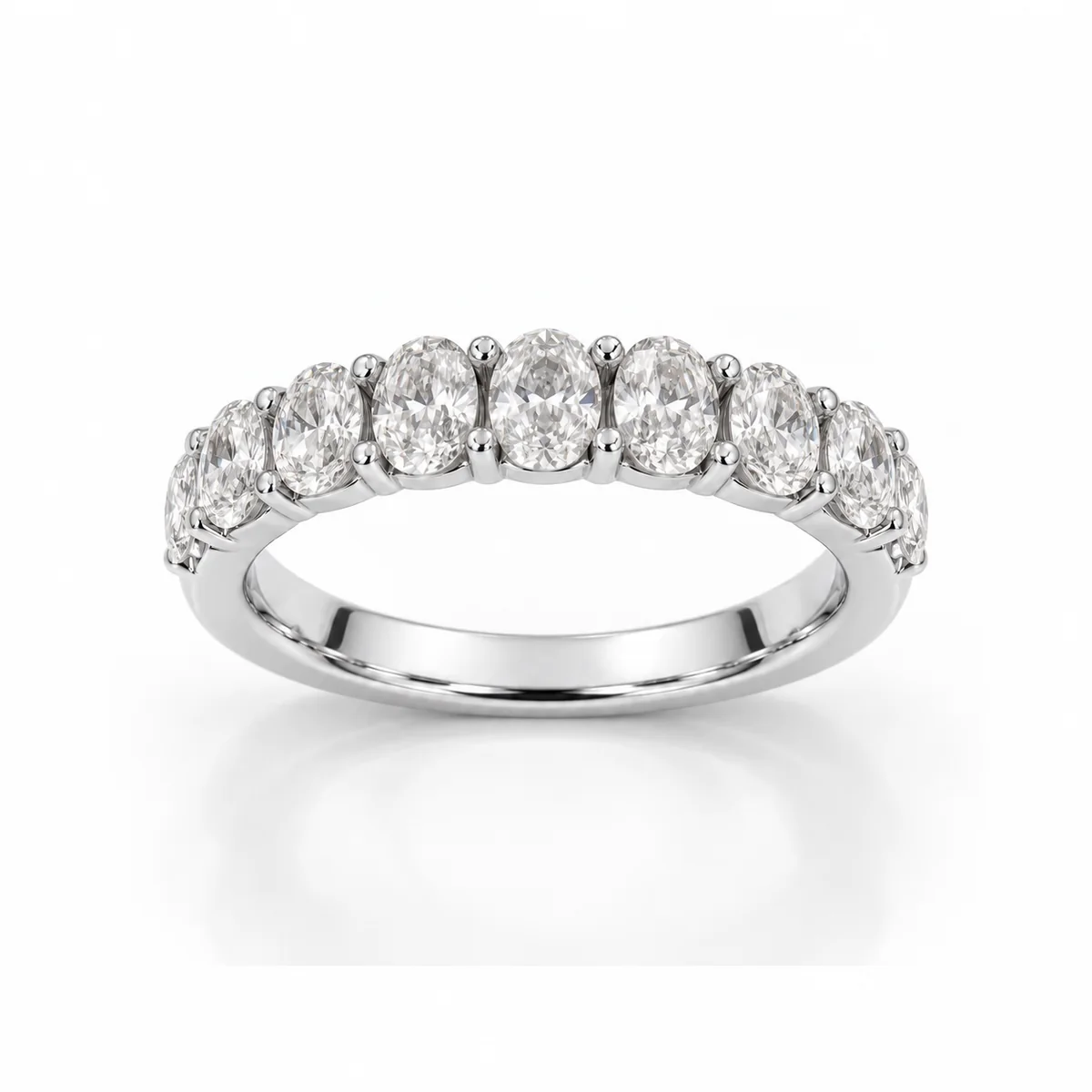 Half eternity ovals diamond eternity ring in 18k white gold, made to order by Prodiam (rendered design reference)