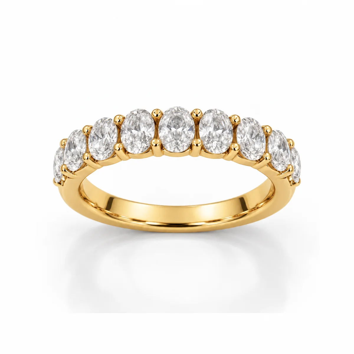 Half eternity ovals diamond eternity ring in 18k yellow gold, made to order by Prodiam (rendered design reference)