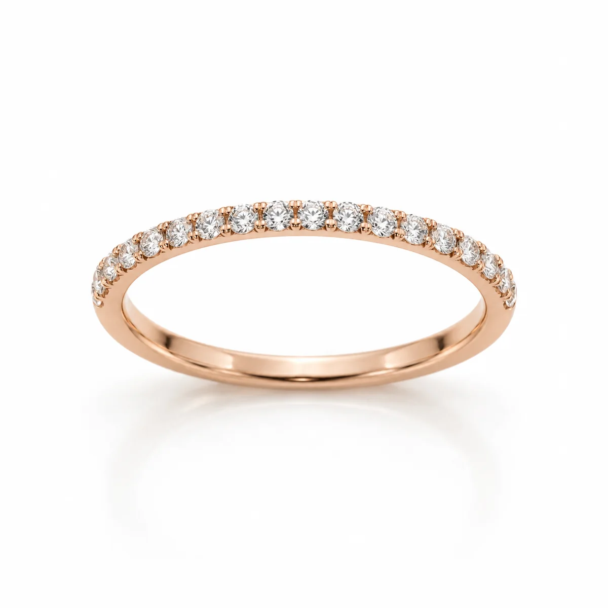 Half eternity pave diamond eternity ring in 18k rose gold, round diamond, made to order by Prodiam (rendered design reference)