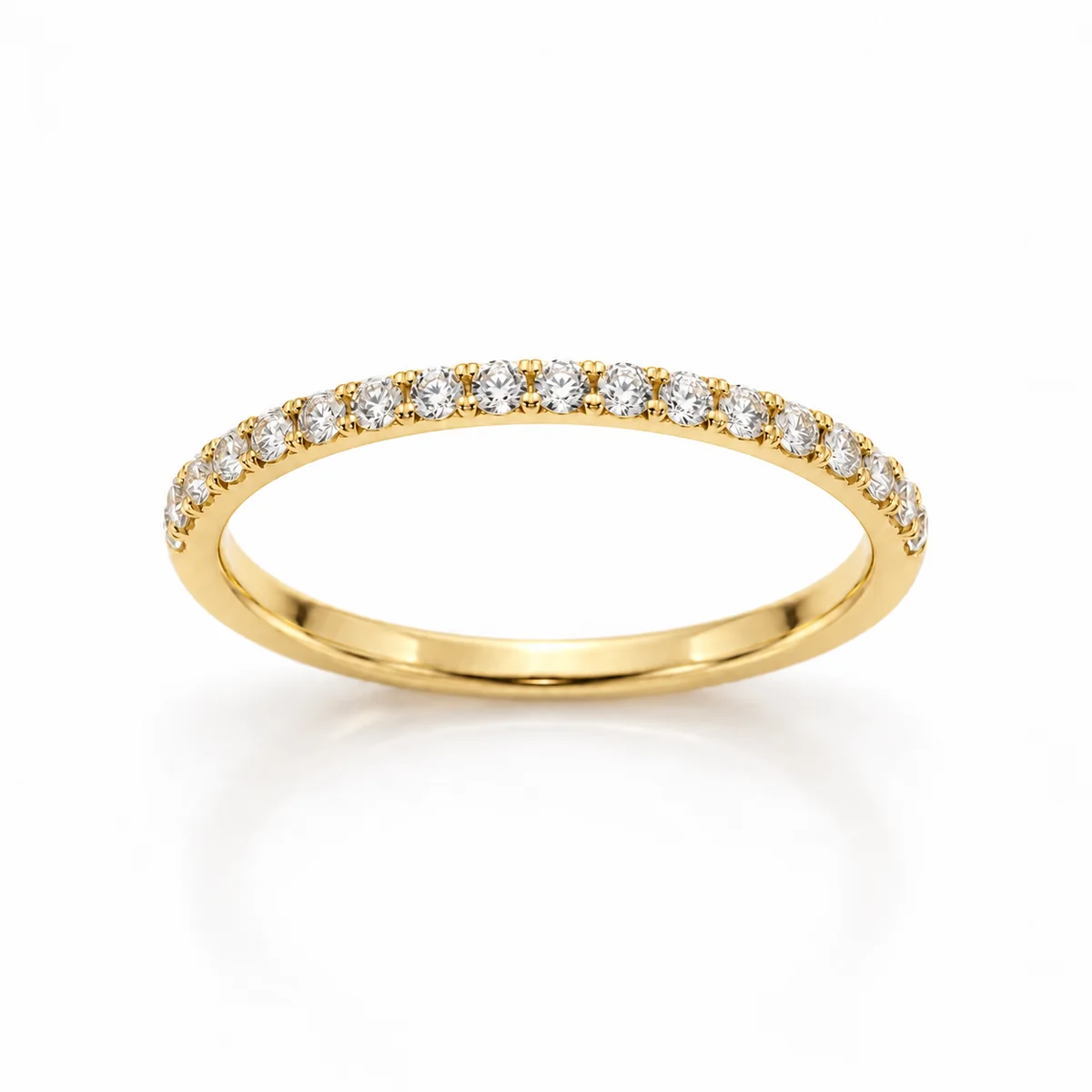 Half eternity pave diamond eternity ring in 18k yellow gold, round diamond, made to order by Prodiam (rendered design reference)