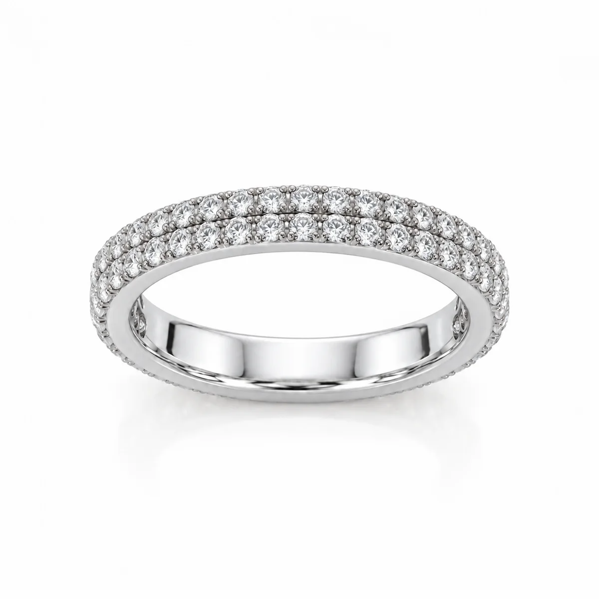 Two-row pave eternity diamond eternity ring in platinum, round diamond, made to order by Prodiam (rendered design reference)