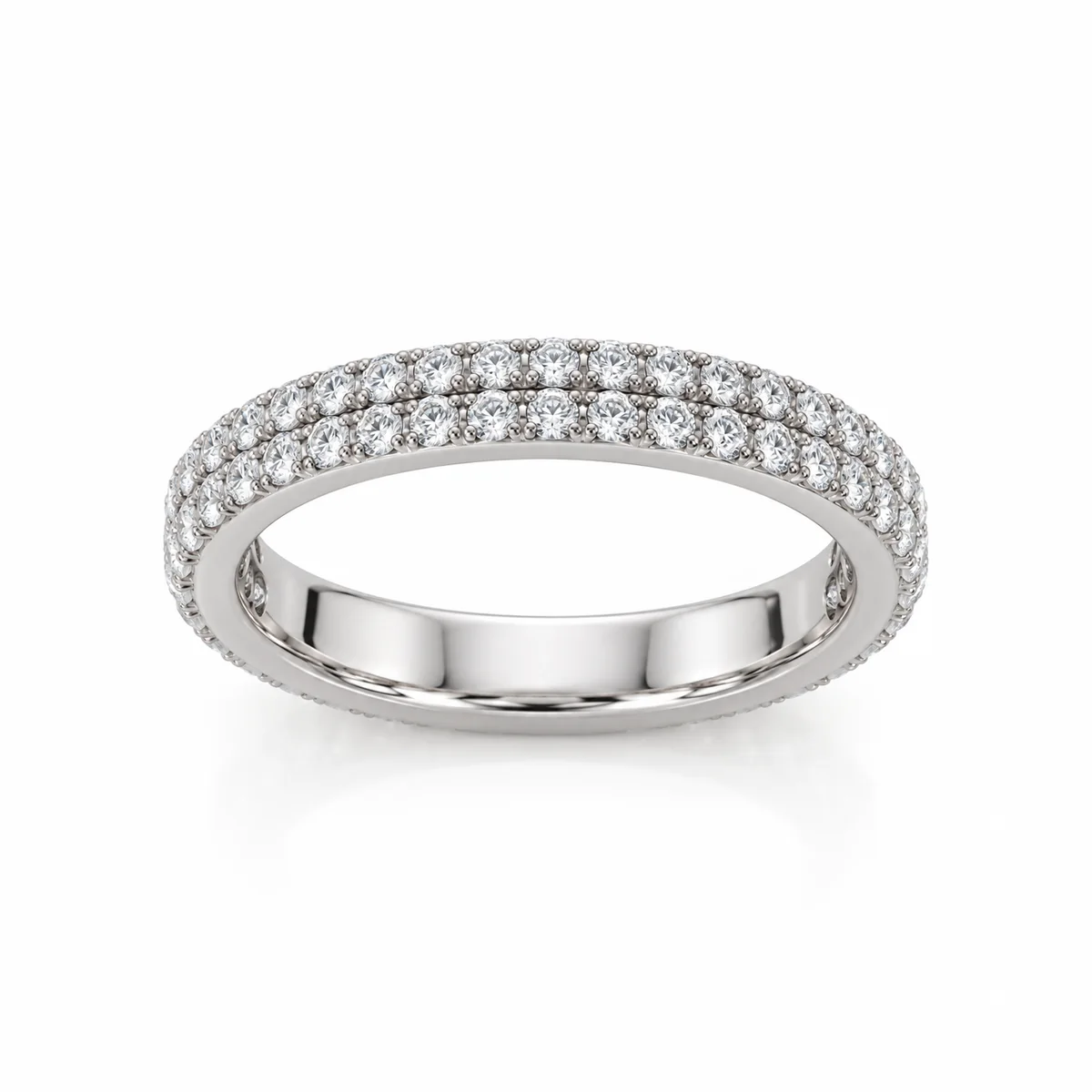Two-row pave eternity diamond eternity ring in 18k white gold, round diamond, made to order by Prodiam (rendered design reference)