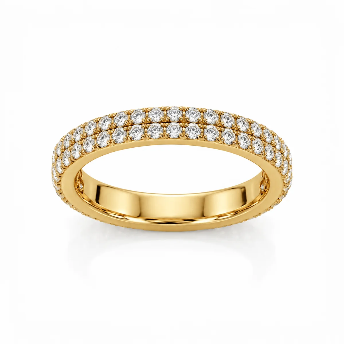 Two-row pave eternity diamond eternity ring in 18k yellow gold, round diamond, made to order by Prodiam (rendered design reference)