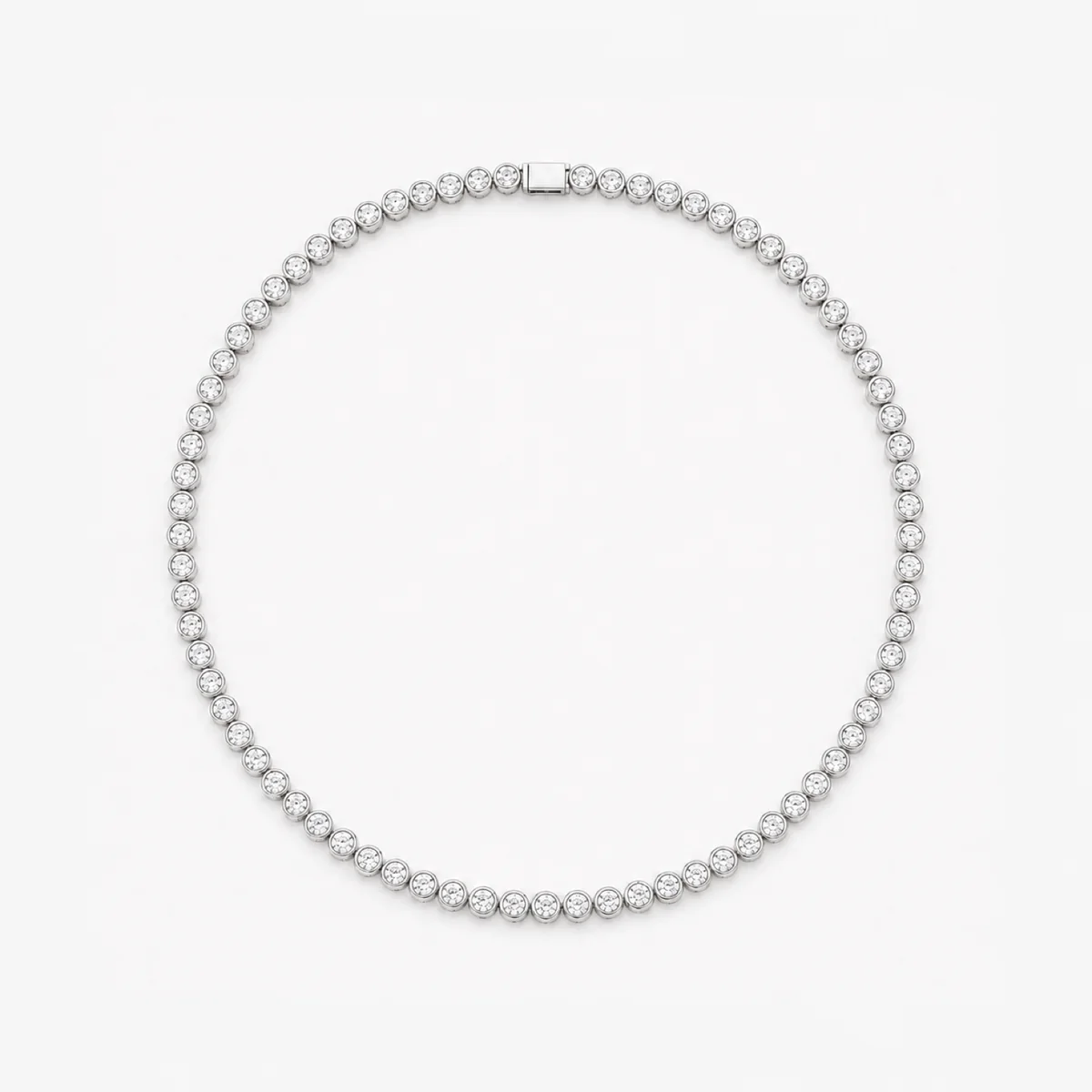 Bezel tennis necklace diamond necklace in platinum, round diamond, made to order by Prodiam (rendered design reference)
